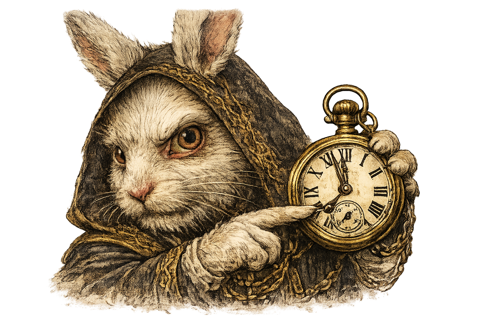 Le Lapin Blanc consulte sa montre à gousset